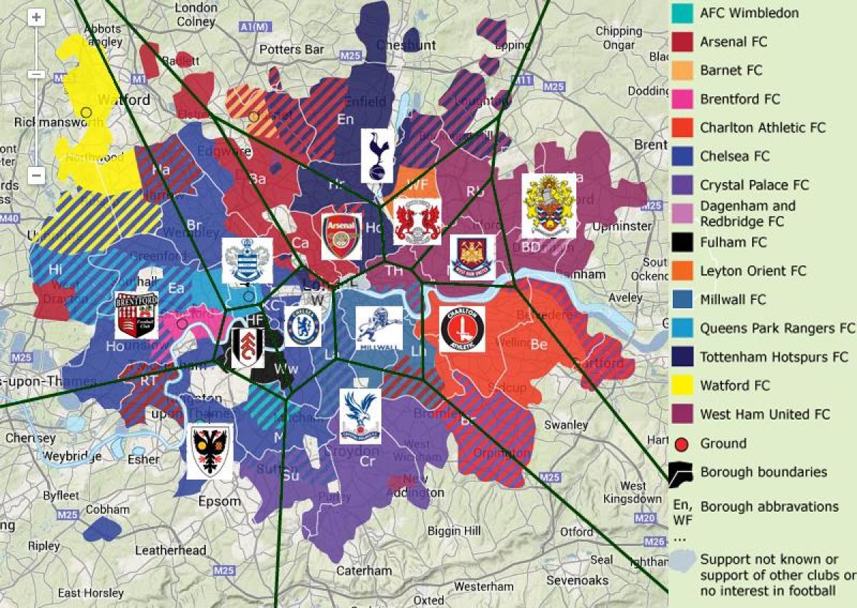 Londen voetbal teams kaart