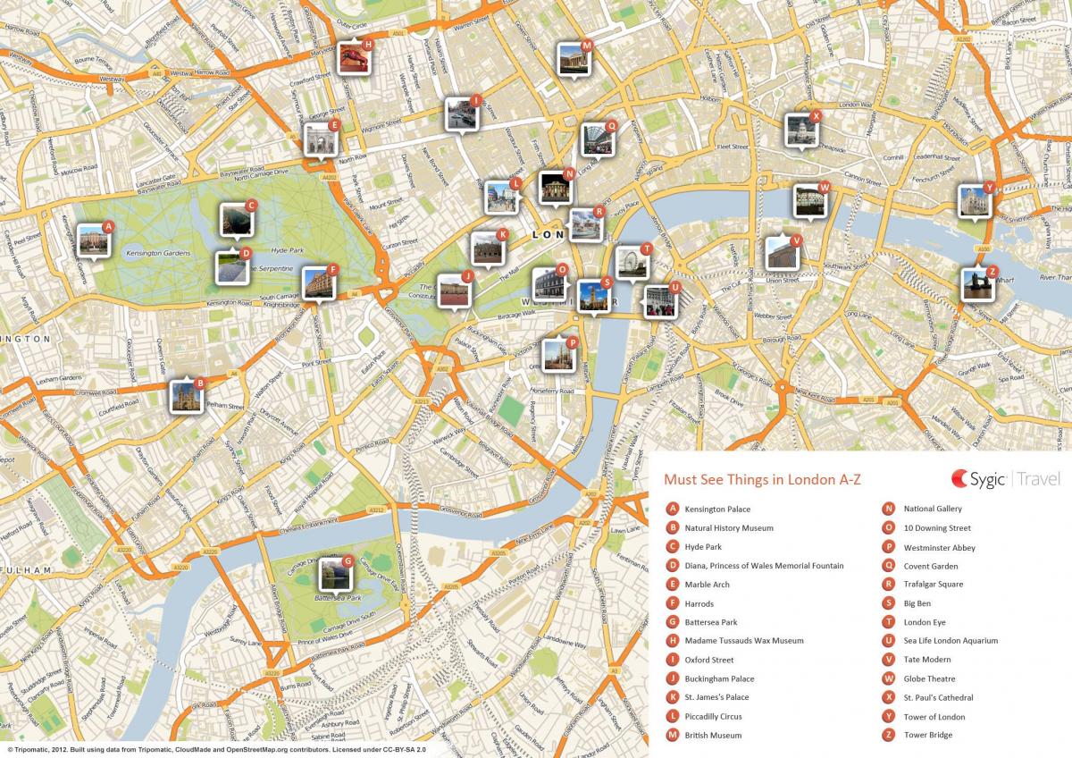 kaart van de bezienswaardigheden in Londen