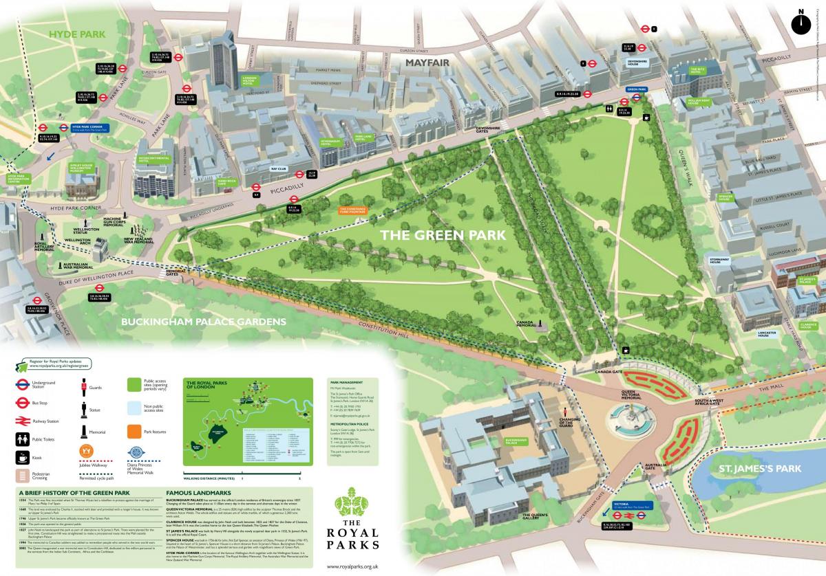 kaart van Green park in Londen