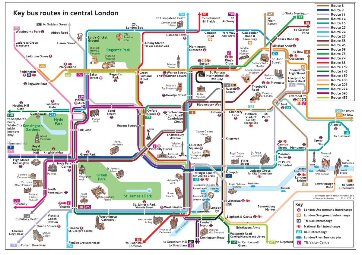 bus kaart van Londen