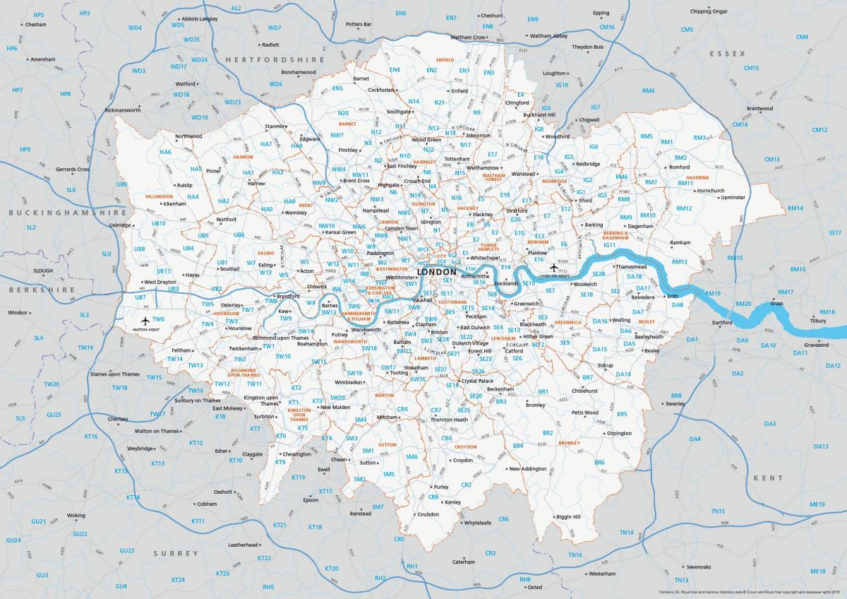 postcode kaart van Londen