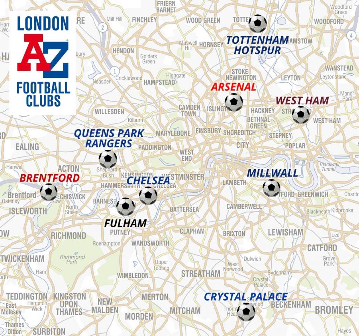 kaart van voetbal stadions in Londen