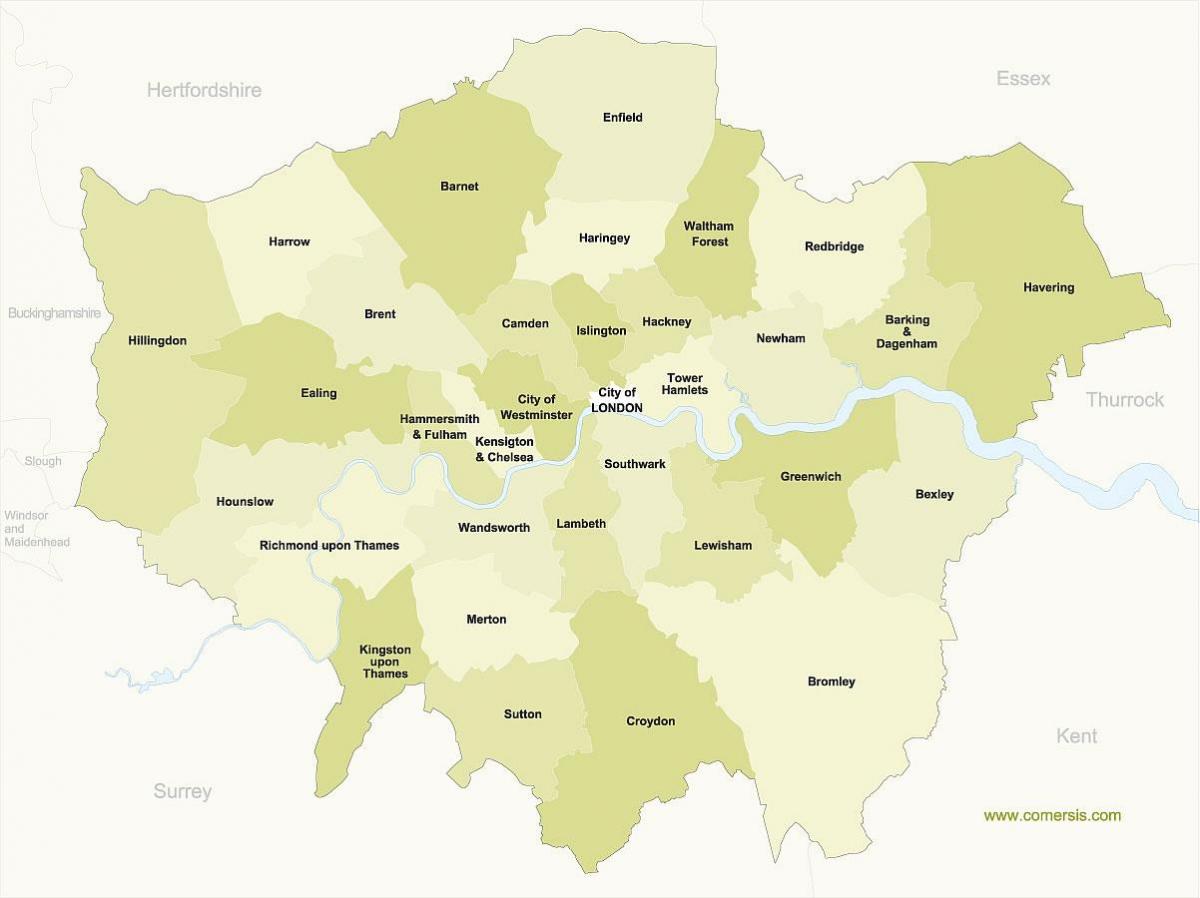 kaart van de Londense deelgemeenten