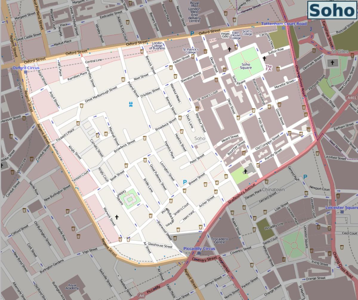 kaart van Soho in Londen