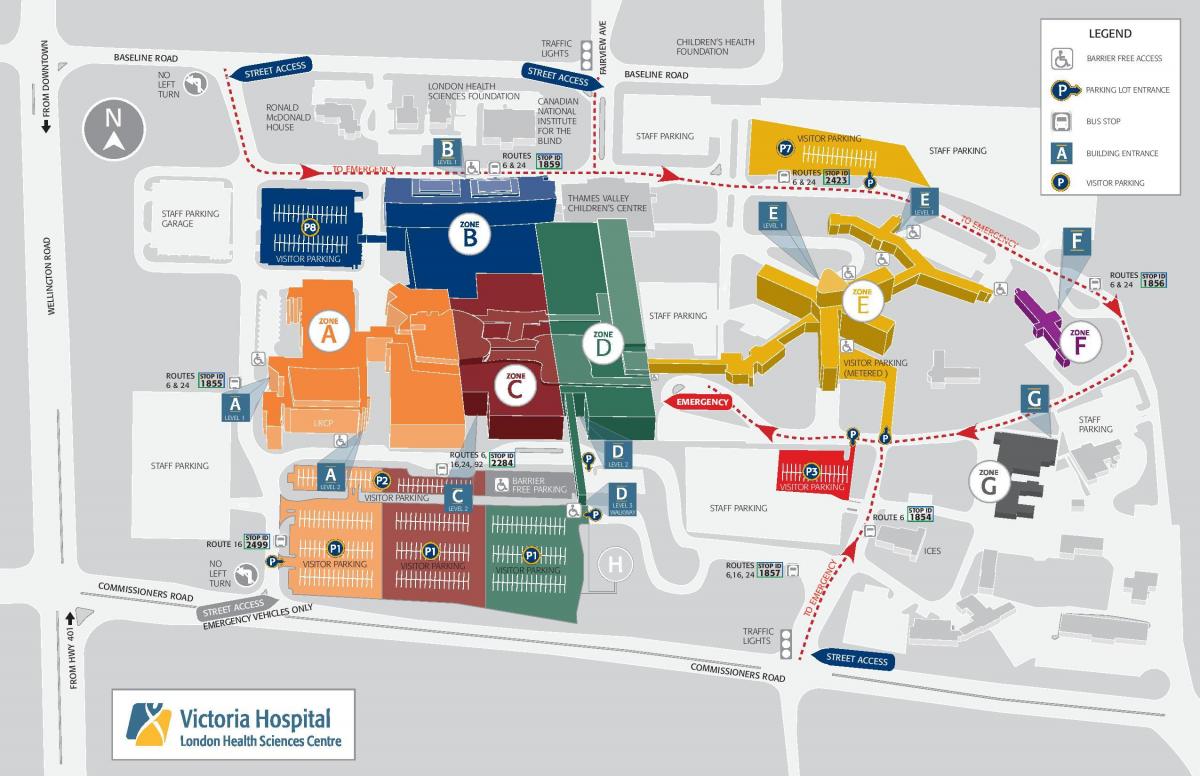 kaart van Victoria hospital in Londen